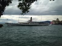 Paddlesteamer with Chateau de Chillon in background.